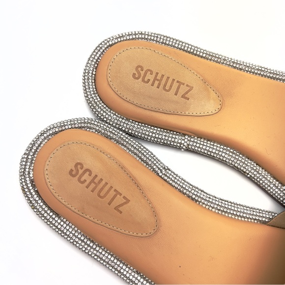 SCHUTZ Alcina Rhinestone Leather Slide Sandals - Picture 5 of 10